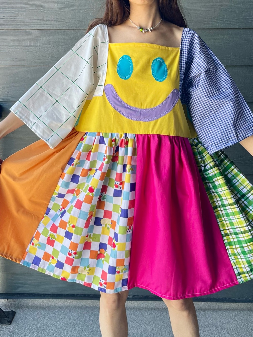 HAPPY FACE SAD FACE | Handmade Quilted Colorblock Bandana Moody Dress SKU 07116